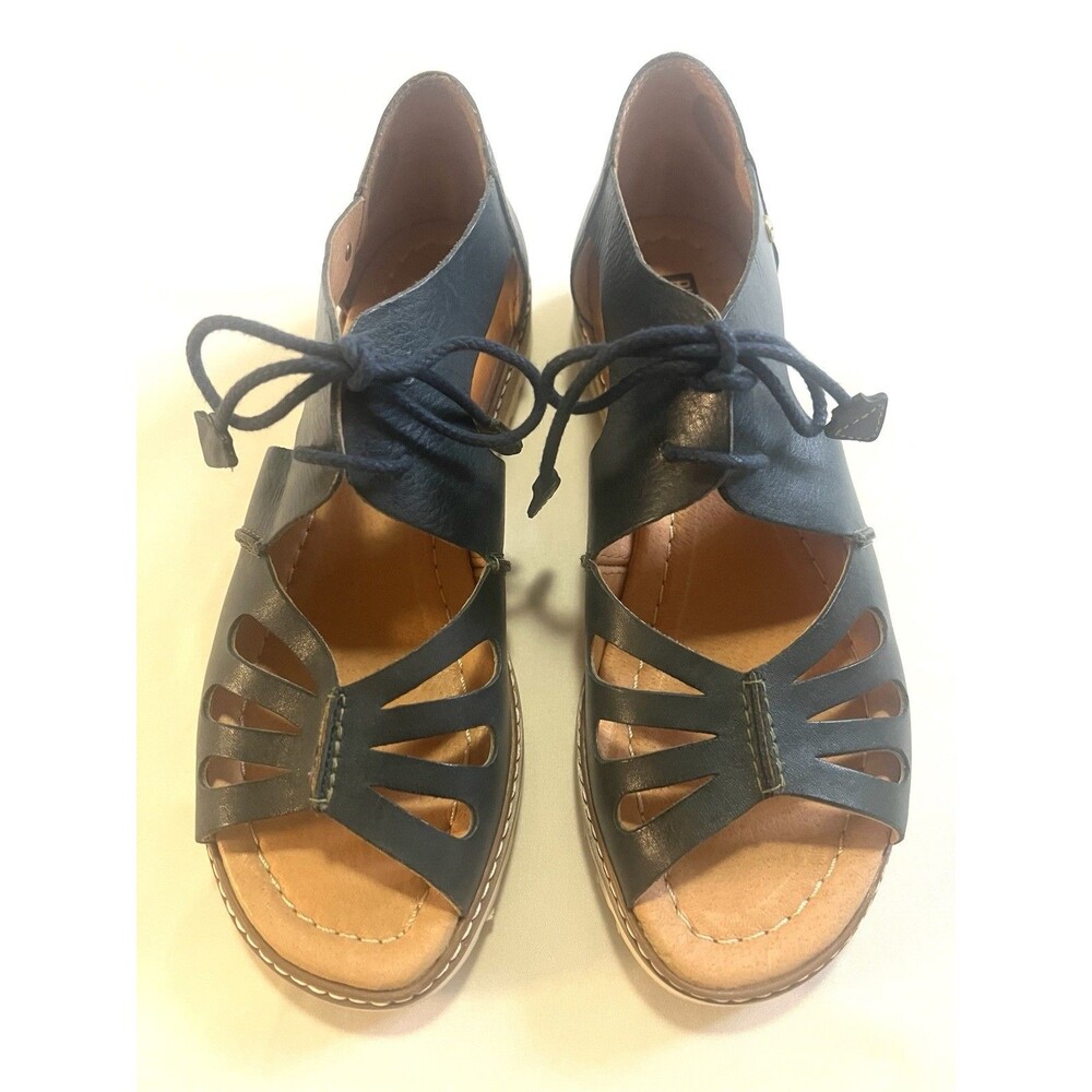 Pikolinos Alcudia Blue Leather Lace Up Cutout Sandals NWOT Sz US 7.5-8 Comfort